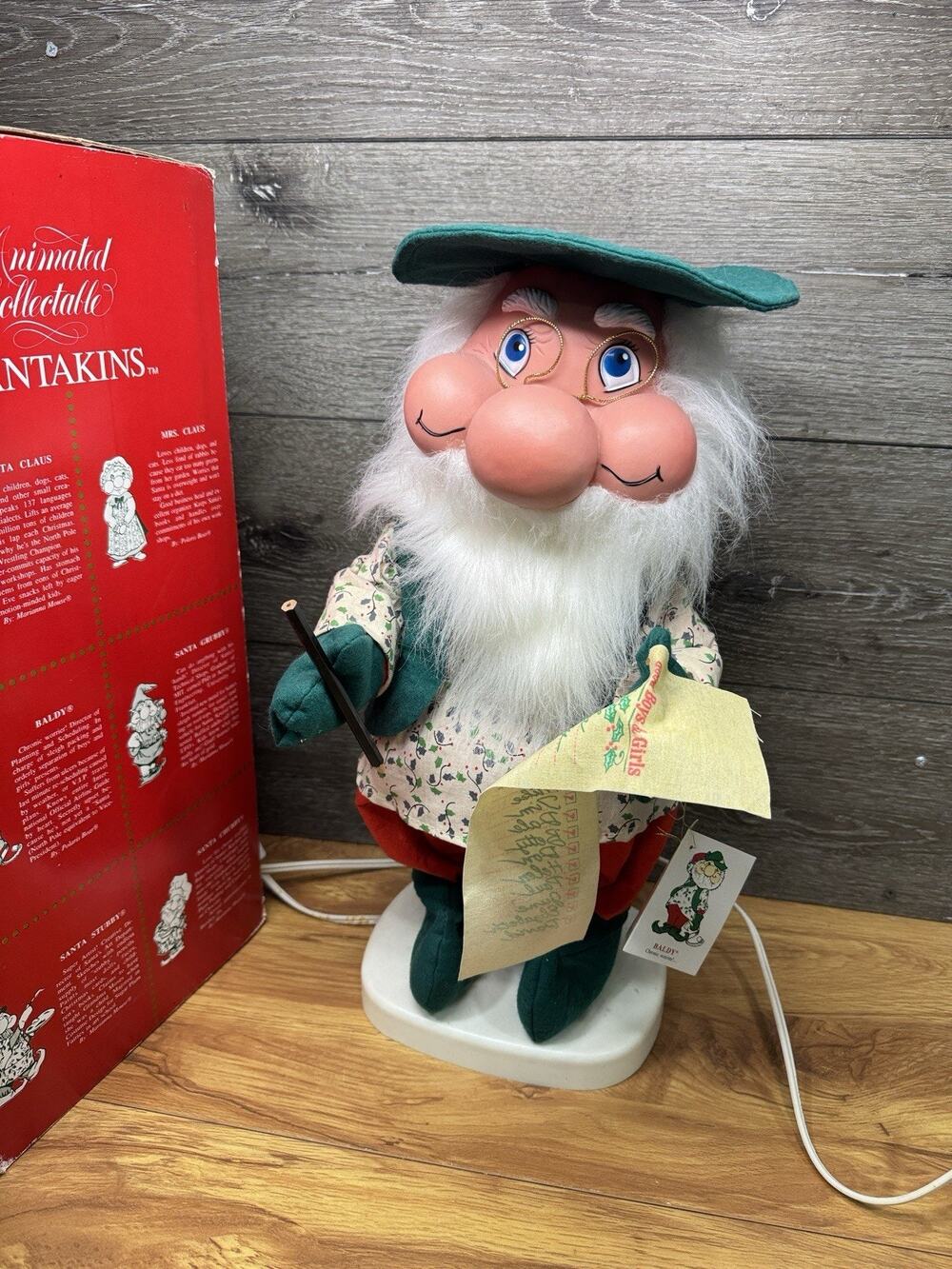 VTG Santakins SANTA BALDY 18.5” Animated Christmas Gnome w/Santa's List WORKS